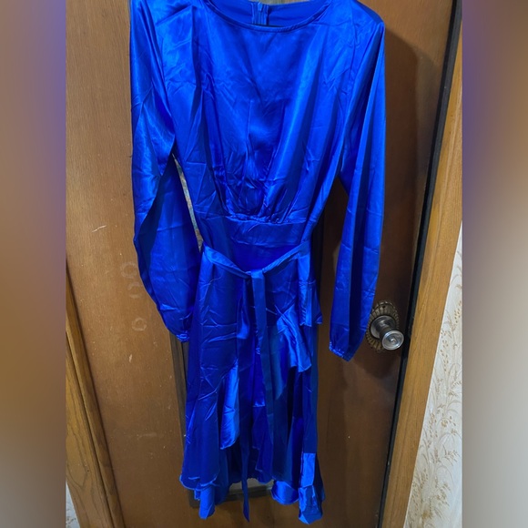 SATIN Vibrant Blue Polyester Dress - Picture 8 of 8